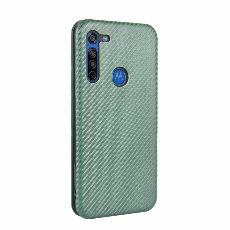 For Motorola Moto G8 Carbon Fiber Texture Horizontal Flip TPU + PC + PU Leather Case with Rope & Card Slot