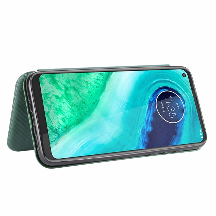 For Motorola Moto G8 Carbon Fiber Texture Horizontal Flip TPU + PC + PU Leather Case with Rope & Card Slot