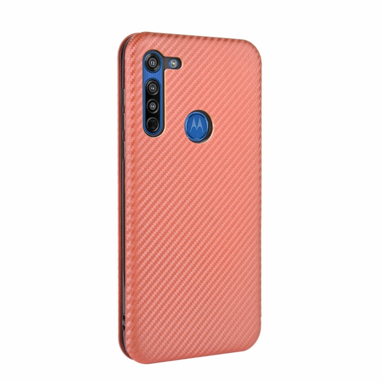 For Motorola Moto G8 Carbon Fiber Texture Horizontal Flip TPU + PC + PU Leather Case with Rope & Card Slot