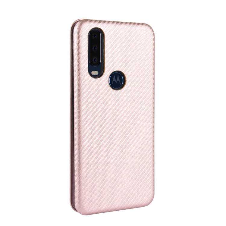 For Motorola Moto P40 Power / One Action Carbon Fiber Texture Horizontal Flip TPU + PC + PU Leather Case with Rope & Card Slot