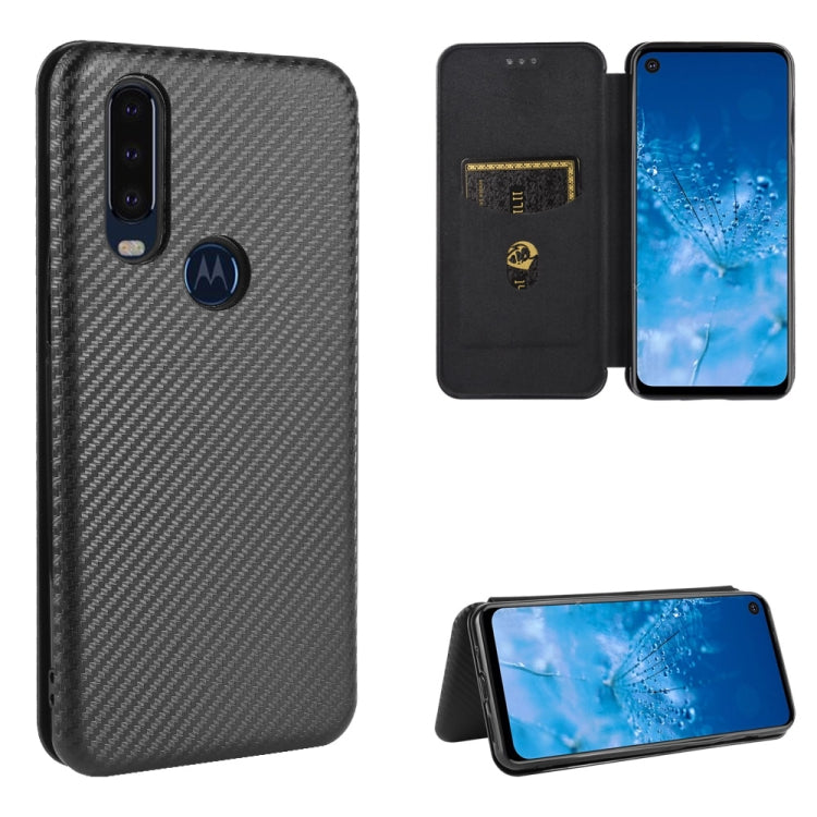For Motorola Moto P40 Power / One Action Carbon Fiber Texture Horizontal Flip TPU + PC + PU Leather Case with Rope & Card Slot