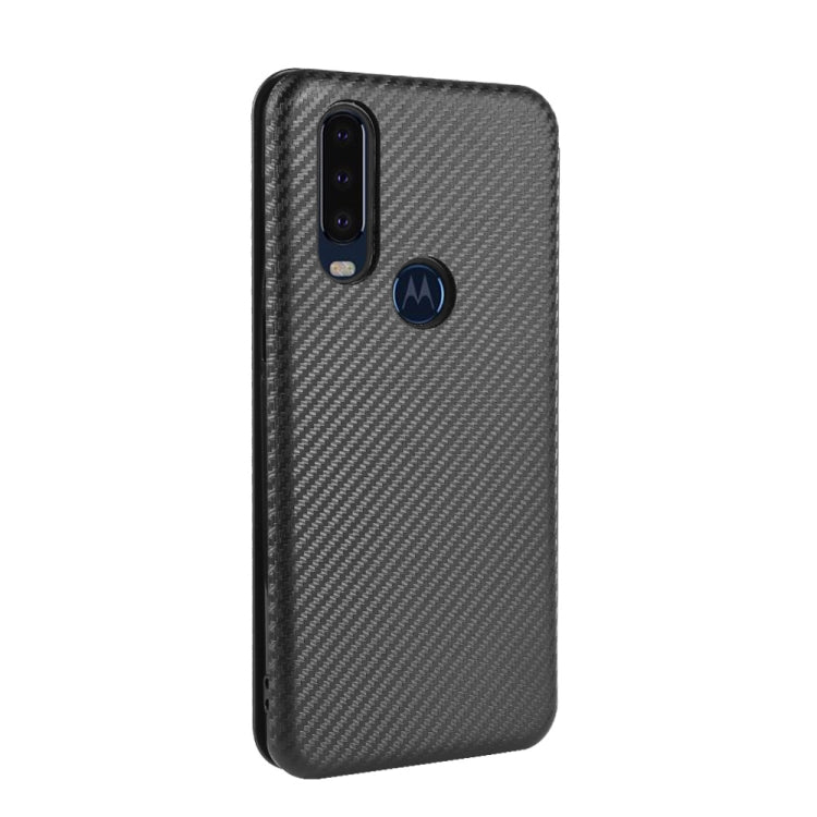 For Motorola Moto P40 Power / One Action Carbon Fiber Texture Horizontal Flip TPU + PC + PU Leather Case with Rope & Card Slot