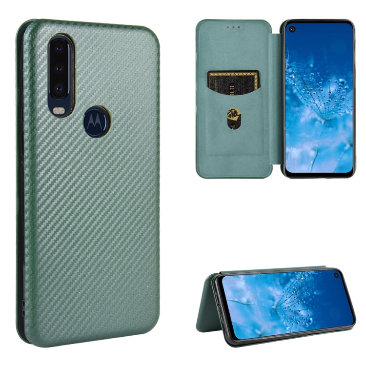 For Motorola Moto P40 Power / One Action Carbon Fiber Texture Horizontal Flip TPU + PC + PU Leather Case with Rope & Card Slot