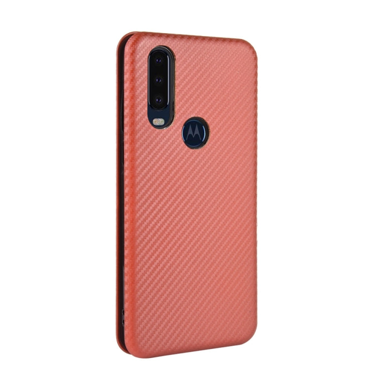 For Motorola Moto P40 Power / One Action Carbon Fiber Texture Horizontal Flip TPU + PC + PU Leather Case with Rope & Card Slot