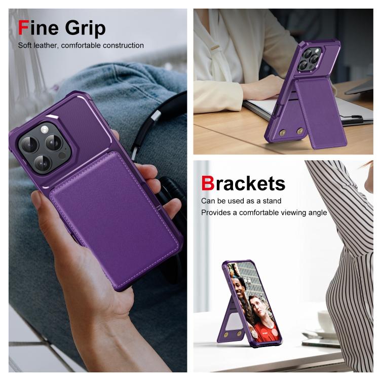 For iPhone 16 Pro Vertical Flip Card Bag Holder Leather Phone Case