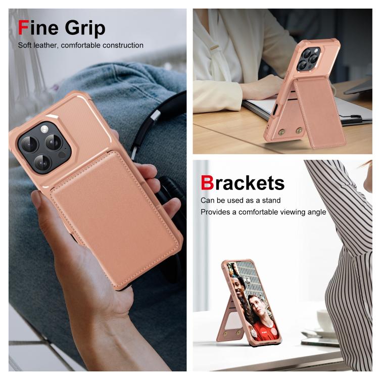 For iPhone 16 Pro Vertical Flip Card Bag Holder Leather Phone Case