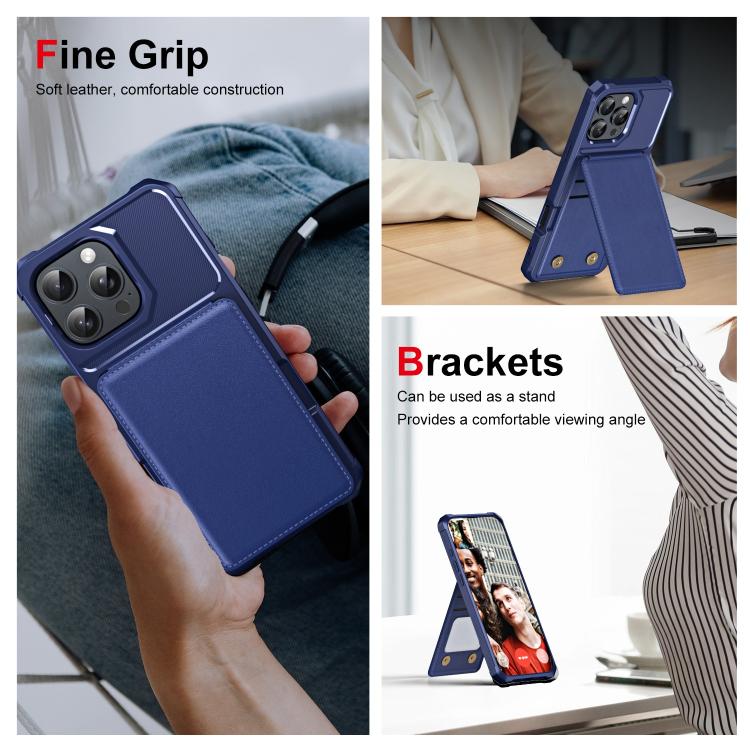 For iPhone 16 Pro Vertical Flip Card Bag Holder Leather Phone Case