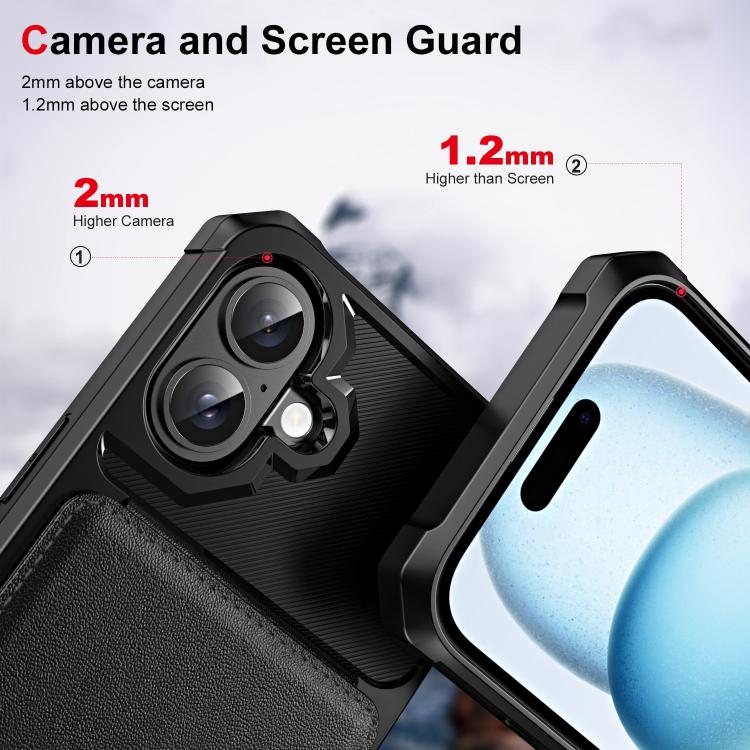 For iPhone 16 Plus Vertical Flip Card Bag Holder Leather Phone Case