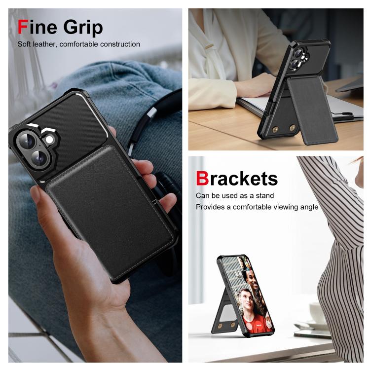 For iPhone 16 Plus Vertical Flip Card Bag Holder Leather Phone Case
