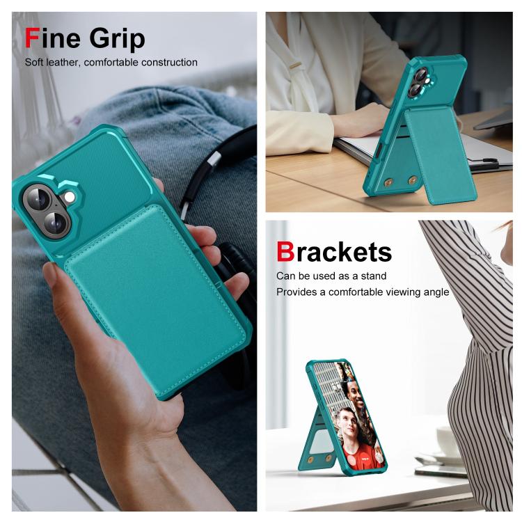 For iPhone 16 Plus Vertical Flip Card Bag Holder Leather Phone Case