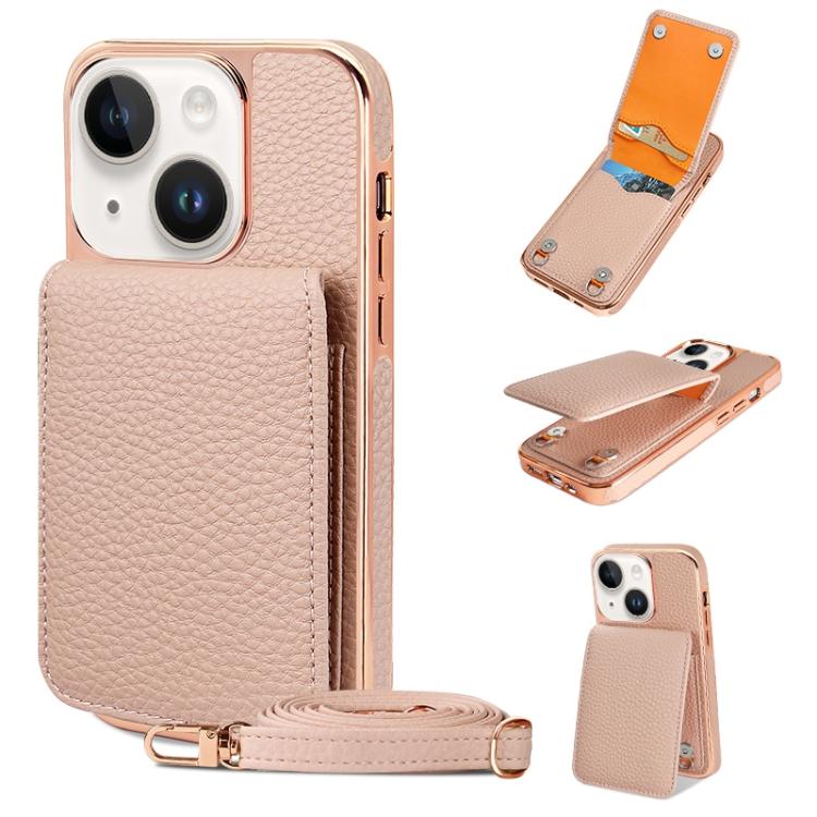 For iPhone 14 Plus VIETAO Litchi Texture Wallet PU Phone Case with Lanyard