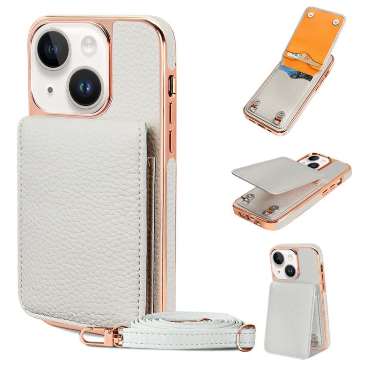 For iPhone 14 Plus VIETAO Litchi Texture Wallet PU Phone Case with Lanyard