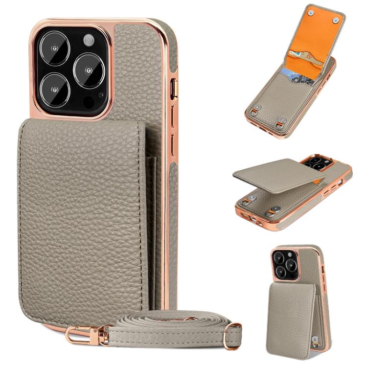 For iPhone 14 Pro Max VIETAO Litchi Texture Wallet PU Phone Case with Lanyard