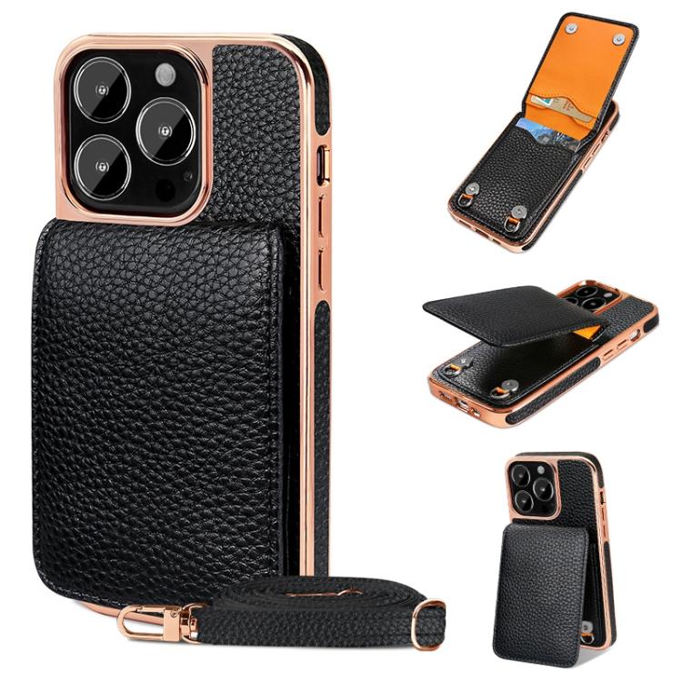 For iPhone 13 Pro Max VIETAO Litchi Texture Wallet PU Phone Case with Lanyard