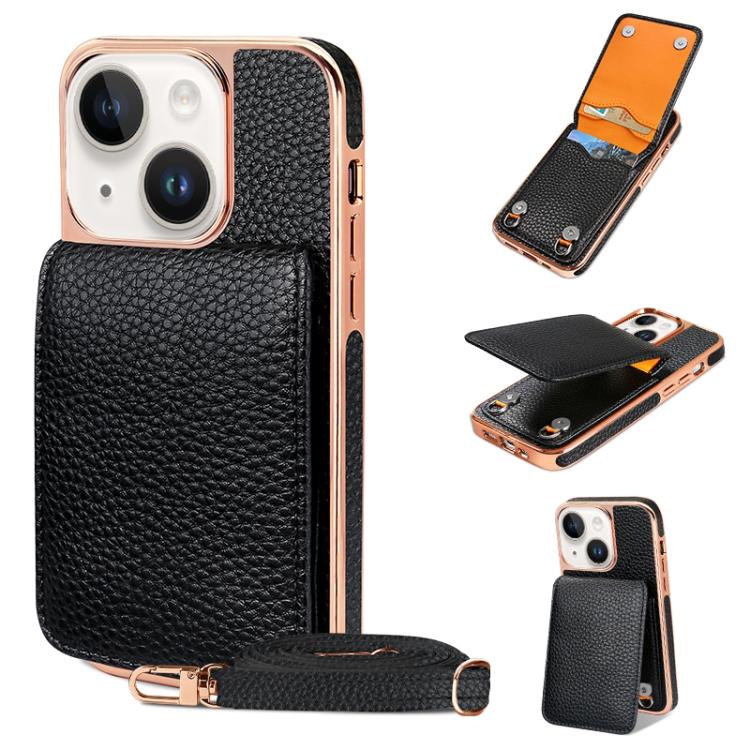For iPhone 13 VIETAO Litchi Texture Wallet PU Phone Case with Lanyard