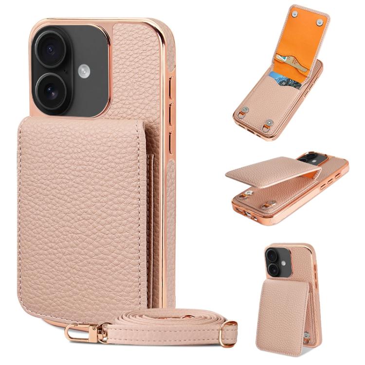For iPhone 16 VIETAO Litchi Texture Wallet PU Phone Case with Lanyard