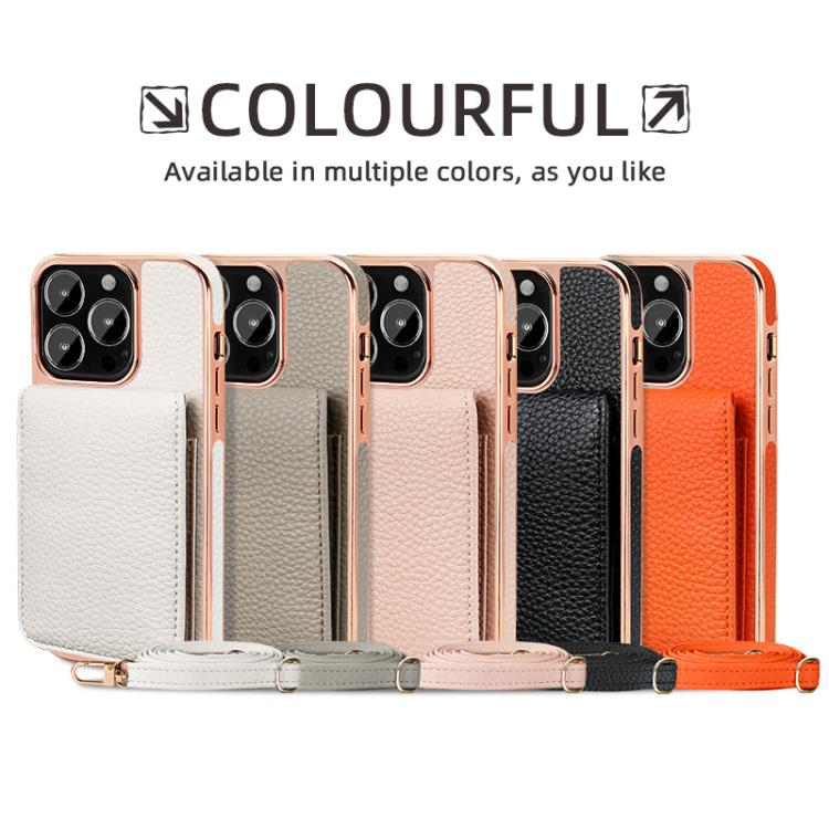 For iPhone 15 Pro Max VIETAO Litchi Texture Wallet PU Phone Case with Lanyard