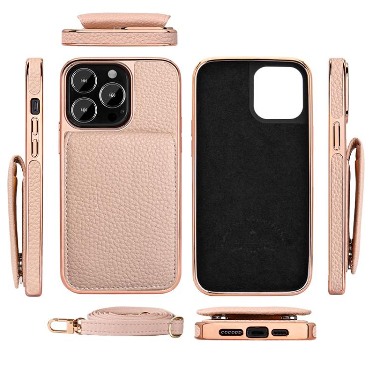 For iPhone 15 Pro Max VIETAO Litchi Texture Wallet PU Phone Case with Lanyard