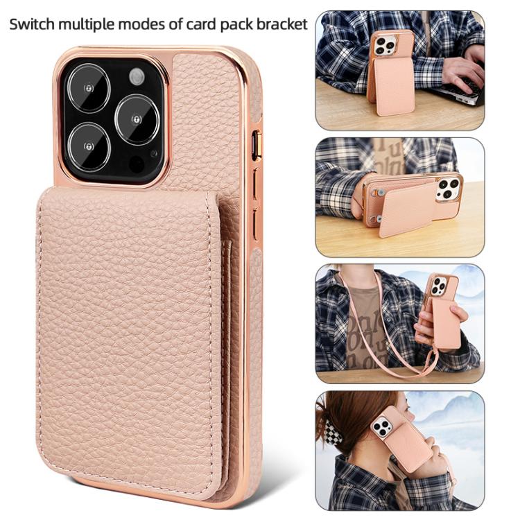 For iPhone 15 Pro Max VIETAO Litchi Texture Wallet PU Phone Case with Lanyard