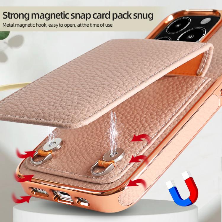 For iPhone 15 Pro Max VIETAO Litchi Texture Wallet PU Phone Case with Lanyard