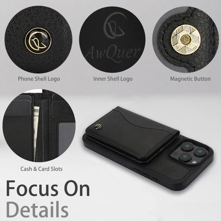 For iPhone 16 Pro Max AwQuer Horizontal Flip Card Bag Holder Leather Phone Case