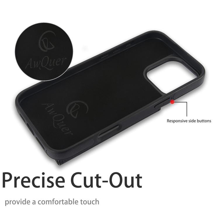For iPhone 16 Pro Max AwQuer Horizontal Flip Card Bag Holder Leather Phone Case