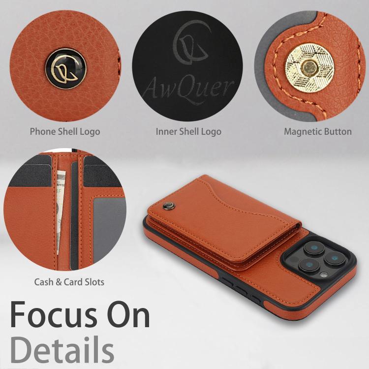 For iPhone 16 Pro Max AwQuer Horizontal Flip Card Bag Holder Leather Phone Case
