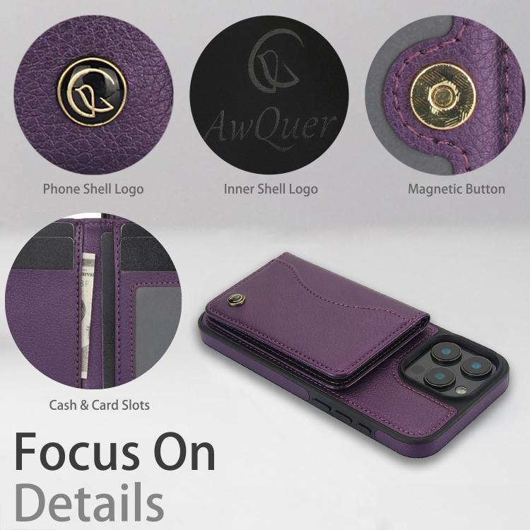 For iPhone 16 Pro Max AwQuer Horizontal Flip Card Bag Holder Leather Phone Case