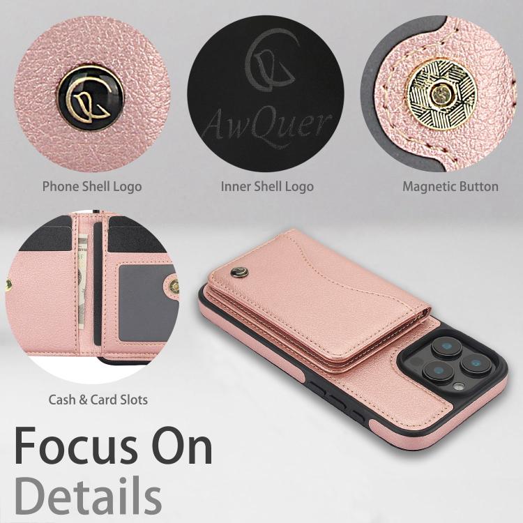 For iPhone 16 Pro Max AwQuer Horizontal Flip Card Bag Holder Leather Phone Case