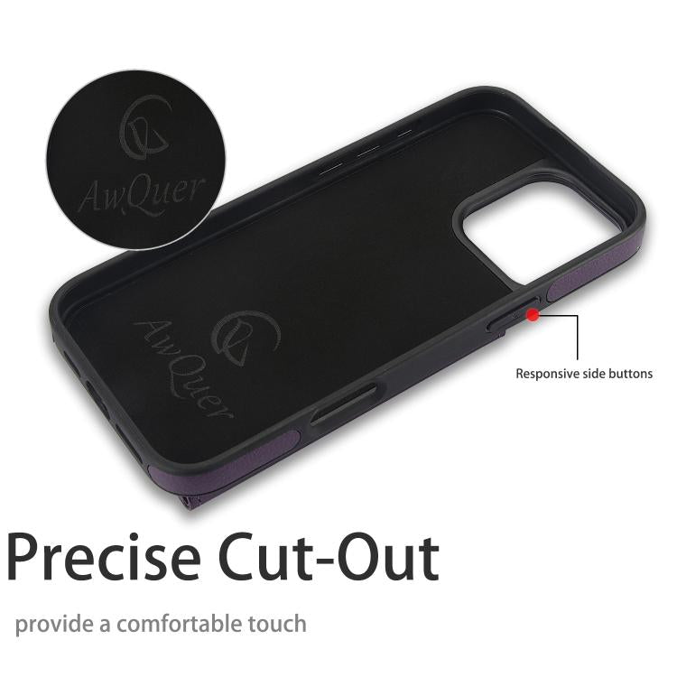 For iPhone 16 Pro AwQuer Horizontal Flip Card Bag Holder Leather Phone Case