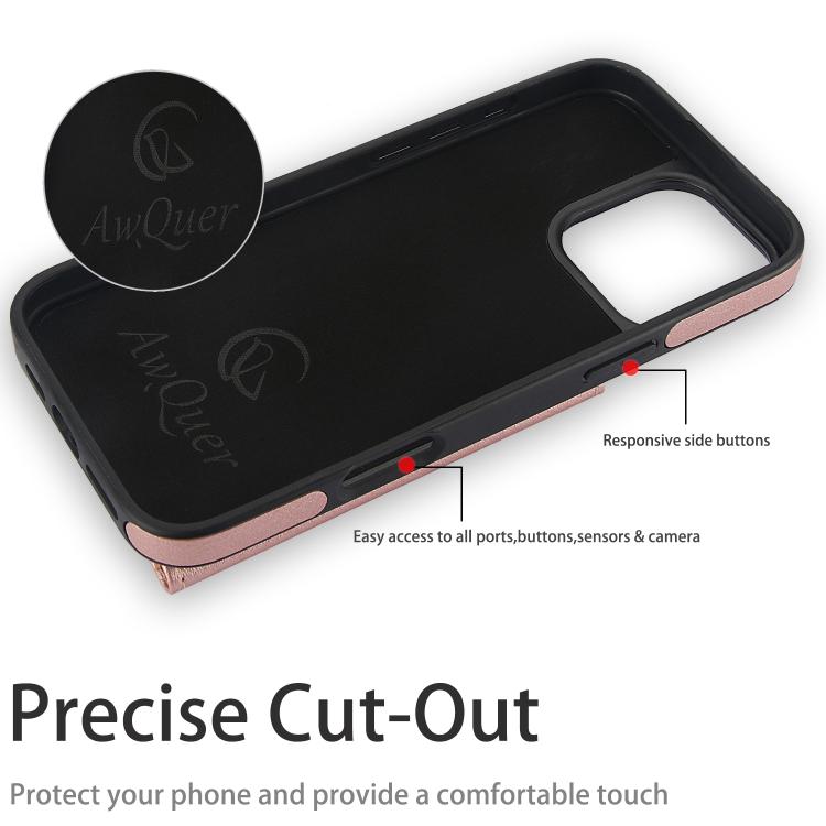 For iPhone 16 Pro AwQuer Horizontal Flip Card Bag Holder Leather Phone Case