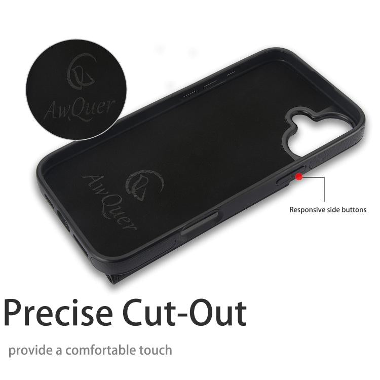 For iPhone 16 Plus AwQuer Horizontal Flip Card Bag Holder Leather Phone Case