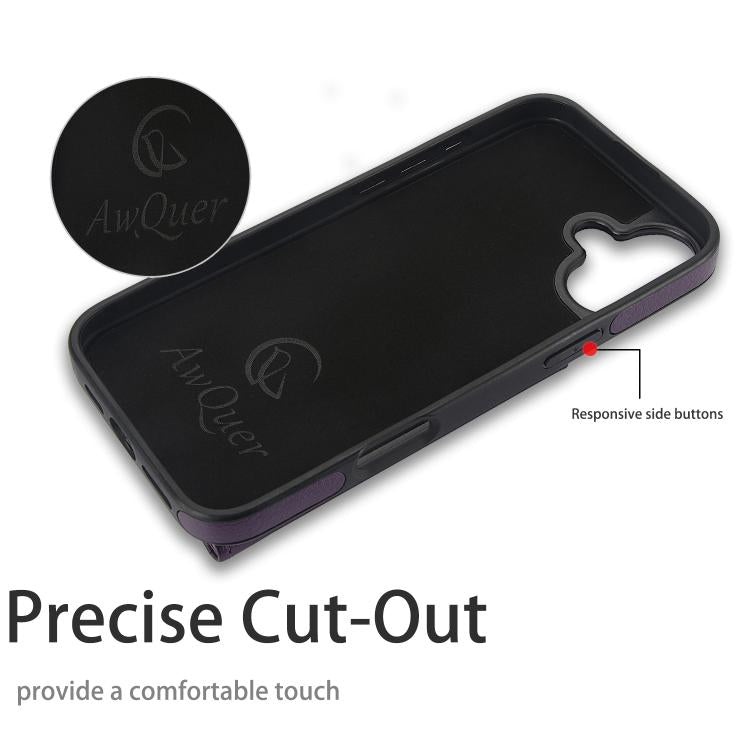 For iPhone 16 Plus AwQuer Horizontal Flip Card Bag Holder Leather Phone Case