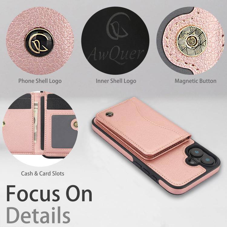 For iPhone 16 Plus AwQuer Horizontal Flip Card Bag Holder Leather Phone Case
