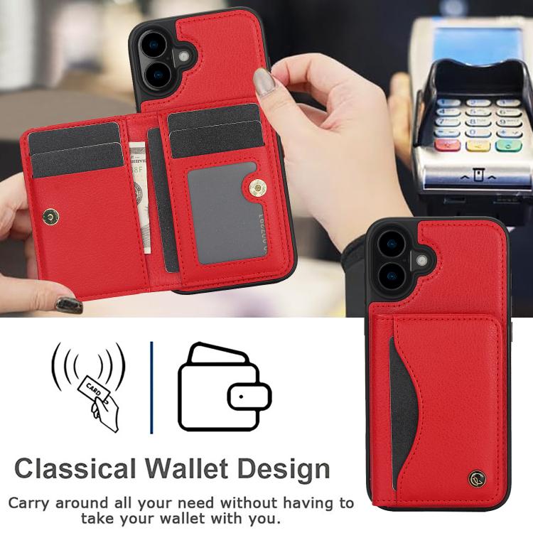 For iPhone 16 Plus AwQuer Horizontal Flip Card Bag Holder Leather Phone Case