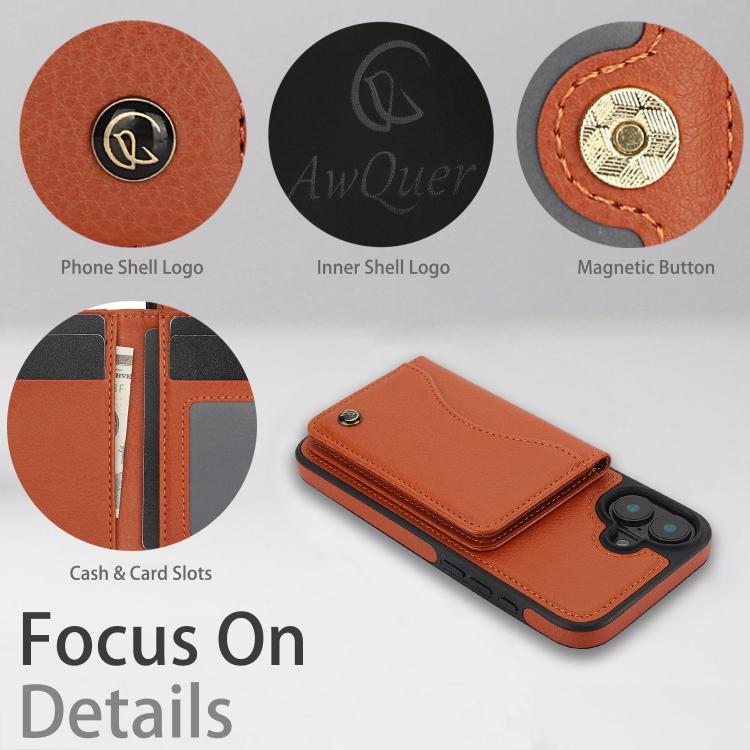 For iPhone 16 AwQuer Horizontal Flip Card Bag Holder Leather Phone Case