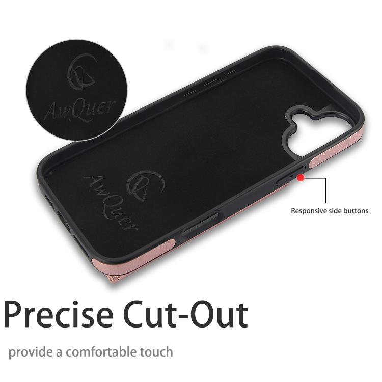 For iPhone 16 AwQuer Horizontal Flip Card Bag Holder Leather Phone Case