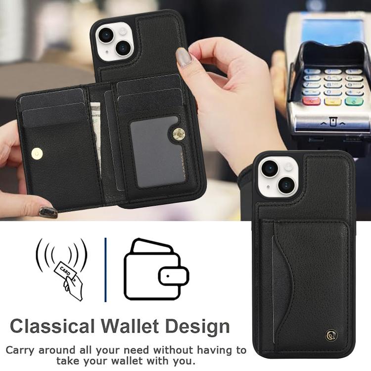 For iPhone 15 AwQuer Horizontal Flip Card Bag Holder Leather Phone Case