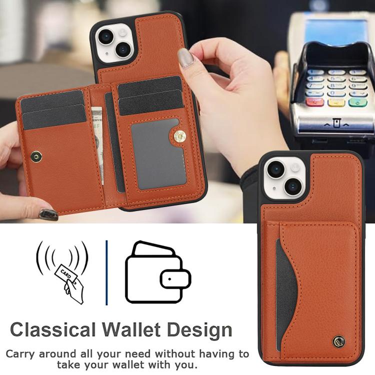 For iPhone 15 AwQuer Horizontal Flip Card Bag Holder Leather Phone Case