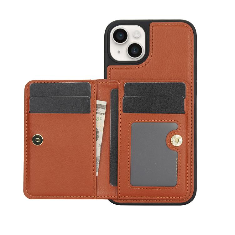 For iPhone 15 Plus AwQuer Horizontal Flip Card Bag Holder Leather Phone Case