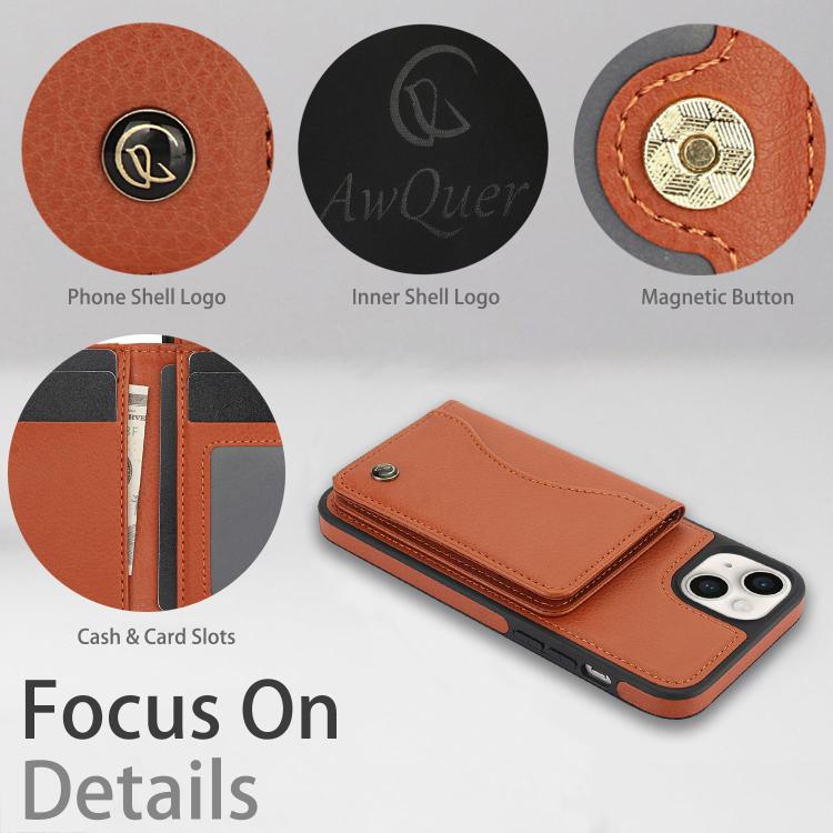 For iPhone 14 Plus AwQuer Horizontal Flip Card Bag Holder Leather Phone Case