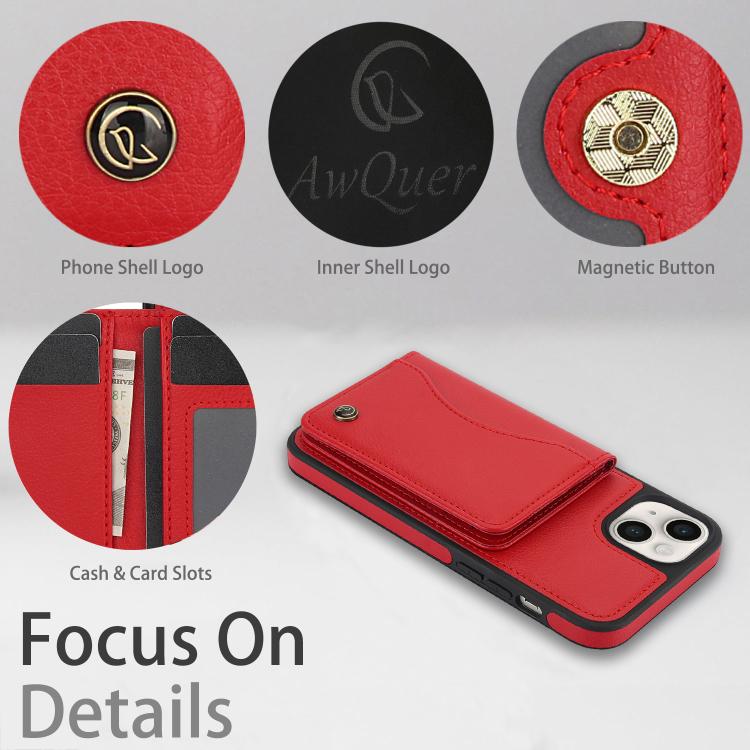 For iPhone 14 Plus AwQuer Horizontal Flip Card Bag Holder Leather Phone Case