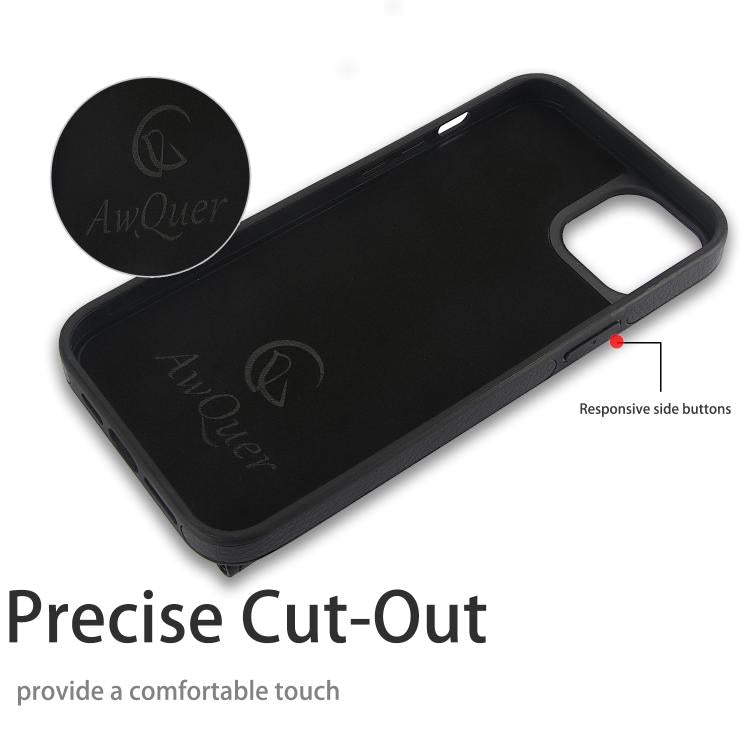 For iPhone 14 / 13 AwQuer Horizontal Flip Card Bag Holder Leather Phone Case