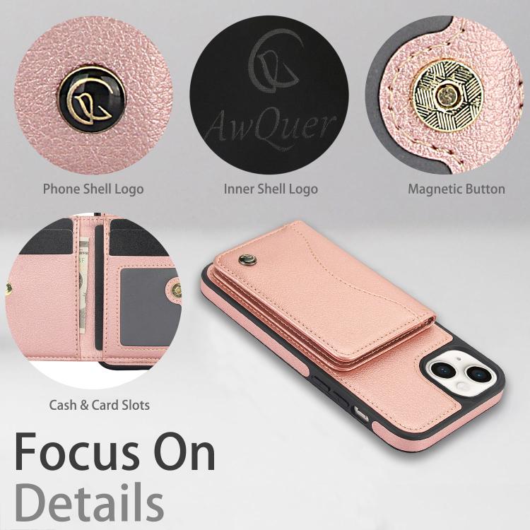 For iPhone 14 / 13 AwQuer Horizontal Flip Card Bag Holder Leather Phone Case