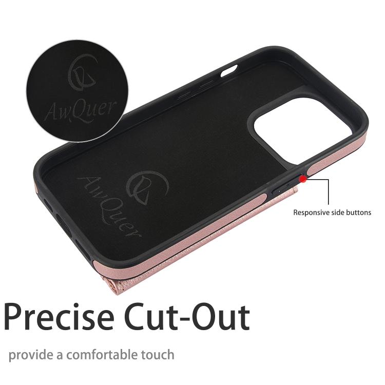 For iPhone 14 Pro AwQuer Horizontal Flip Card Bag Holder Leather Phone Case