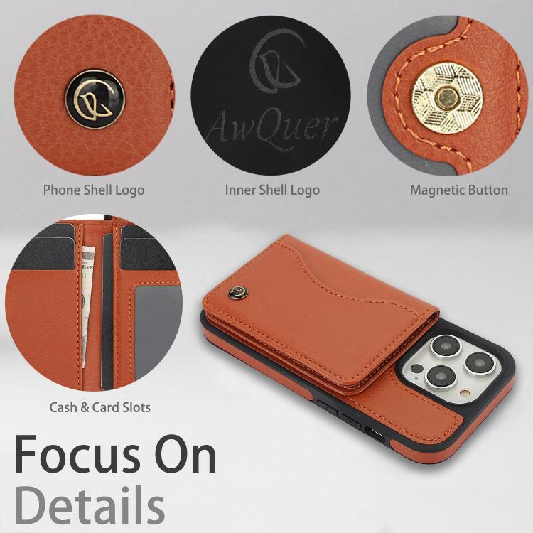 For iPhone 13 Pro Max AwQuer Horizontal Flip Card Bag Holder Leather Phone Case