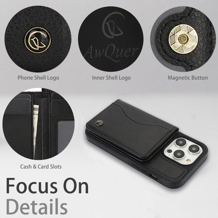 For iPhone 11 Pro Max AwQuer Horizontal Flip Card Bag Holder Leather Phone Case