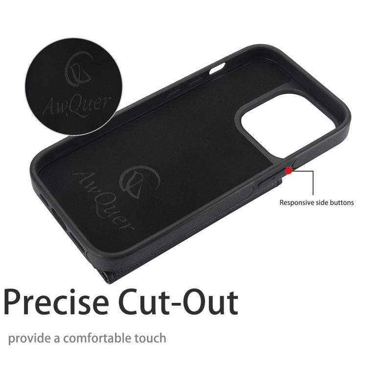 For iPhone 11 Pro AwQuer Horizontal Flip Card Bag Holder Leather Phone Case