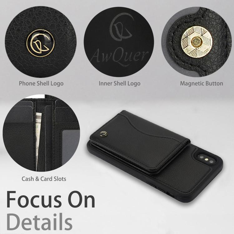 For iPhone XR AwQuer Horizontal Flip Card Bag Holder Leather Phone Case