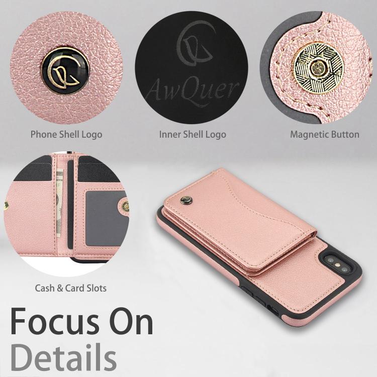 For iPhone XR AwQuer Horizontal Flip Card Bag Holder Leather Phone Case